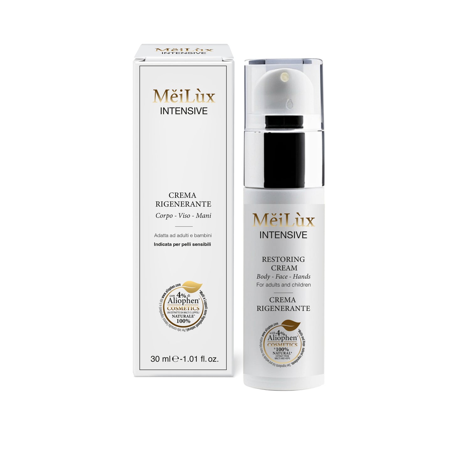 MěiLùx INTENSIVE - Crema rigenerante per Corpo, Viso, Mani con Aliophen® 4% - 30 ml